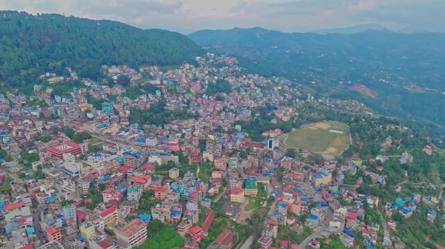 Beautiful hillside view of Tansen Palpa, Nepal, showcasing green mountains, traditional houses, and the peaceful charm of this historic hill town surrounded by nature.