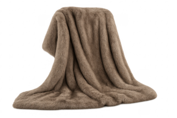 Brown faux fur blanket draped transparent background