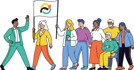 Naklejka premium empowered citizens drive evolution, carrying the banner of tomorrows progress