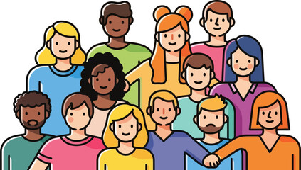 diverse people a united, smiling group, embracing global human connection now