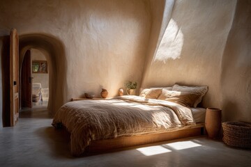 A bed in a room with a window