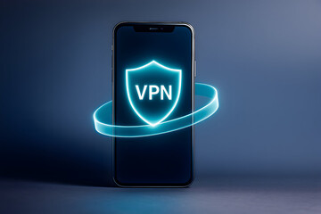 Fototapeta premium Mobile VPN Security with Shield and Glowing Ring