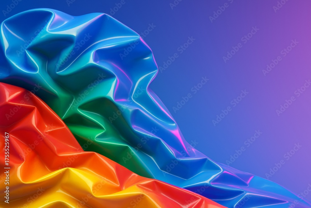 Wall mural abstract colorful fabric-like graphics with rainbow hues and glossy light reflections on a smooth gr