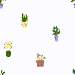 seamless pattern with  home flower in a pott  Cozy home