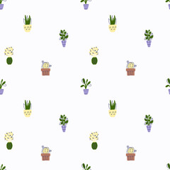 seamless pattern with  home flower in a pott  Cozy home