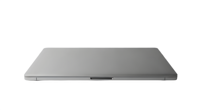 Sleek silver laptop isolated on transparent background, featuring a minimalist design