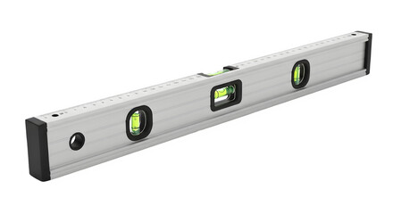 Silver spirit level with three vials isolated on transparent background