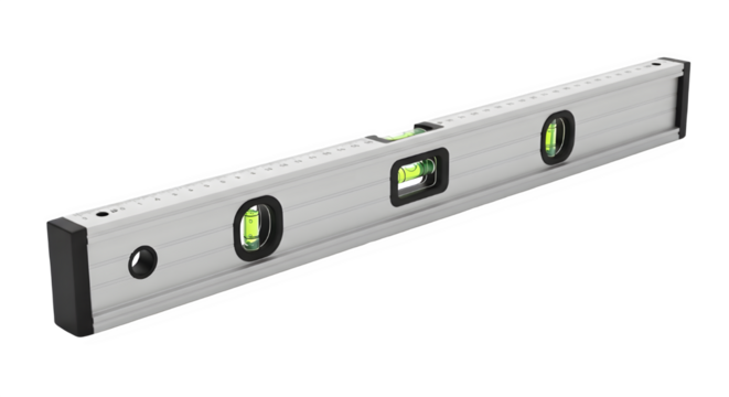 Silver spirit level with three vials isolated on transparent background - Powered by Adobe