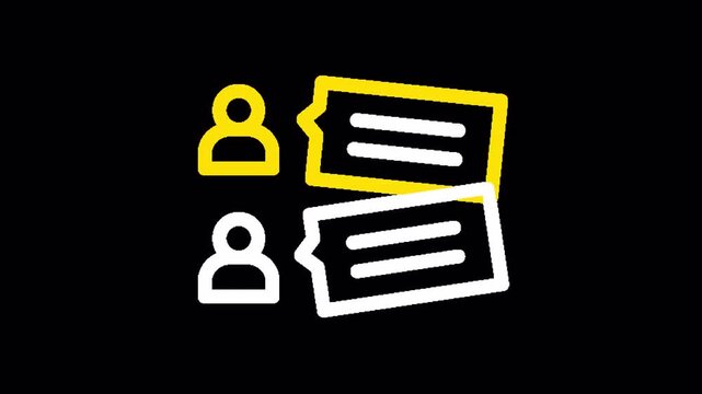 Dual Chat Bubbles Icon Communication Animation, Yellow and White Message Symbols on Black Background, Online Interaction Concept, Digital Conversation, Social Media Engagement, Text Messaging Loop