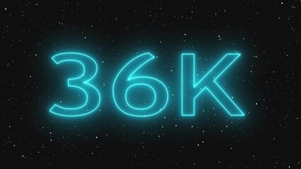 A vibrant cyan neon sign illuminates the number 36k against a dark, star speckled backdrop, creating a modern and eye catching digital graphic design element - Powered by Adobe