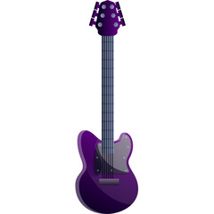 Purple Electric Bass Guitar With Six Tuning Pegs And Six Strings Isolated On White Background Studio Shot