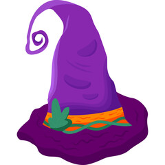 Purple Witch Hat With Orange Band Green Accent On Transparent Background Pixel Art Style