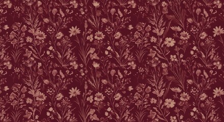 Naklejka premium Elegant watercolor floral pattern in rich burgundy tones, creating a romantic and vintage aesthetic perfect for sophisticated fabric designs, wallpapers, and chic stationery.