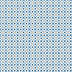 Seamless geometric pattern with circles and four petal flower shapes