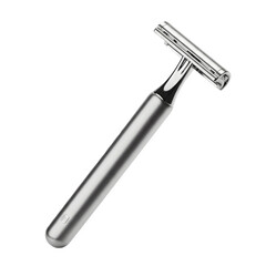 Sleek metal safety razor isolated on transparent background for a clean shave