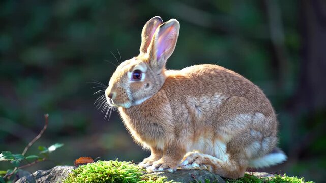 Adorable Rabbit in Natural Habitat A Charming Portrait of Wild Hare in a Forest Setting