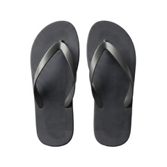 Fototapeta premium Pair of black flipflops isolated on transparent background, summer footwear