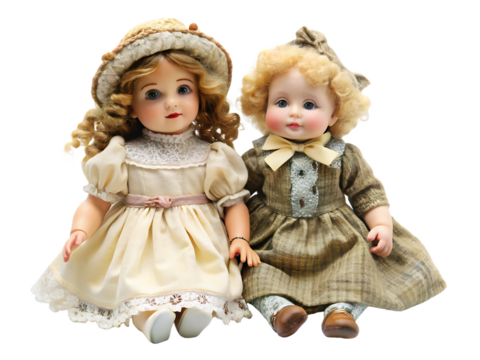  antique doll with a doll isolated on white background ,PNG. AI Generated 