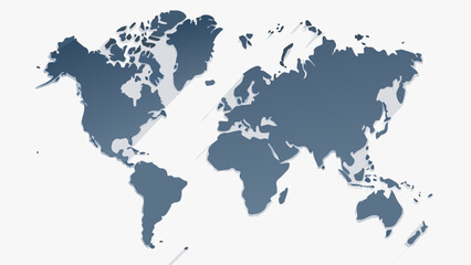 Obraz premium World map in blue gray with long shadows showing continents and oceans on a white background design