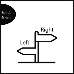 A minimalist line icon depicting a signpost with two directional arrows pointing left and right, labeled 
