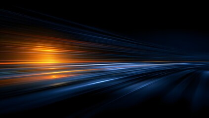 Abstract streaks of vibrant orange and electric blue light blur across a dark background creating a sense of rapid movement and futuristic energy