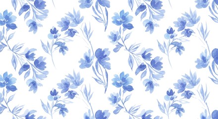 Obraz premium Delicate blue watercolor floral pattern evokes serene elegance, perfect for creating a calming and beautiful atmosphere in any design project, bringing natural beauty to life.