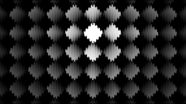 Black and white geometric diamond pattern with light gradient and depth, Modern abstract futuristic design