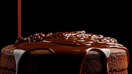 Chocolate cake with glossy ganache dripping on dark background   - Powered by Adobe