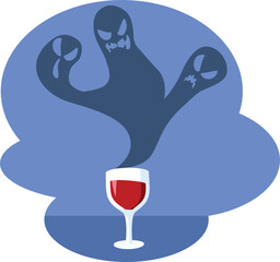 Glass of Wine Full of Demons of Alcoholism Vector Illustration.  Evil alcoholic beverage giving dependence and substance abuse addiction
