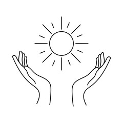 Mystical and esoteric vector cards in trendy minimal lineart style. Vector in boho style hands and mystical objects