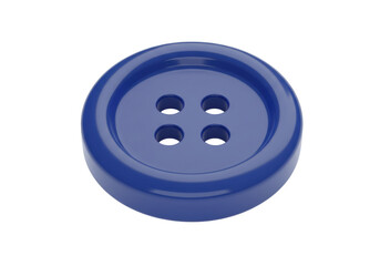 Isolated blue sewing button with four holes a classic clothing accessory for fashion design and textile projects a vibrant plastic fastener for craft and apparel