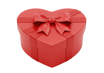 Isolated red heart shaped gift box with a beautiful satin bow a romantic present for valentines day anniversary birthday celebration