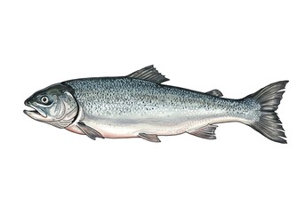 Naklejka premium Vibrant, detailed illustration of a fresh, healthy salmon swimming gracefully, perfect for culinary, health, and lifestyle projects, evoking natural goodness and vibrant living.