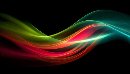Obraz premium Vibrant flowing abstract light streaks in neon colors creating a dynamic and energetic wave pattern against a dark background