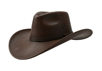 Brown Leather Cowboy Hat Isolated on Transparent Background PNG Western Style Headwear Accessory Fashionable Head Covering