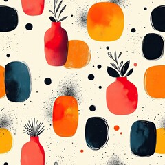 Abstract pattern with orange and black geometric shapes, modern minimalist design.