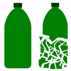 Broken green plastic bottle process not decomposed vector clip art. Ecology purpose graphic element printable for poster and leaflet. No plastic pollution