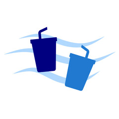 Sea debris. Plastic cup in blue wave microplastic. Sea pollution vector clip art. Plastic in ocean vector for education and campaign