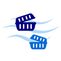 Sea debris. Plastic food container in blue wave microplastic. Sea pollution vector clip art. Plastic in ocean vector for education and campaign