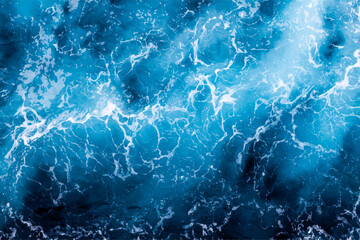 Ocean surface texture. Top view of picturesque water with foam. Can be used in covers, packaging, posters, textures, cards, art and design projects. Enchanting vector illustration.