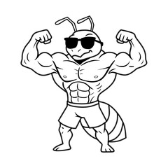 Muscular ant vector, cartoon superhero cartoon character