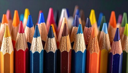 Rows of sharpened, colorful pencils