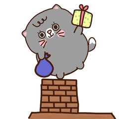 Kawaii Cat Christmas PNG.