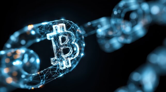 Digital Chain Link with Bitcoin Symbol Representing Cryptocurrency Technology and Blockchain Innovation in a Futuristic Abstract Style - Powered by Adobe