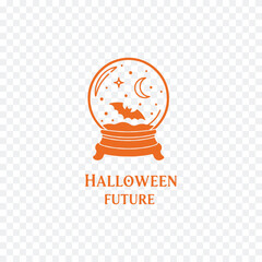 A Halloween-inspired crystal ball logo featuring bats, moon, and stars, perfect for spooky-themed designs and graphics.