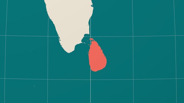 Sri Lanka map. Animated zoom into the country on the Globe in Teal Pale Mint color palette. Country logo animation. Map with meridians, parallels. Vibrant video.
