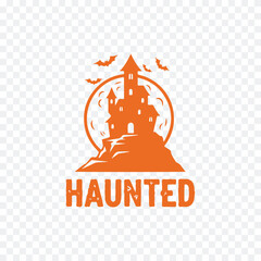 Spooky logo featuring a haunted castle silhouette, bats, and a full moon, perfect for Halloween-themed branding.