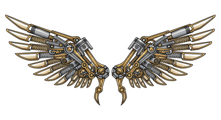 Fototapeta premium Intricate steampunk mechanical wings isolated on transparent background