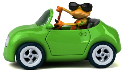 Fotobehang Auto Fun 3D cartoon frog in a car illustration  © Julien Tromeur