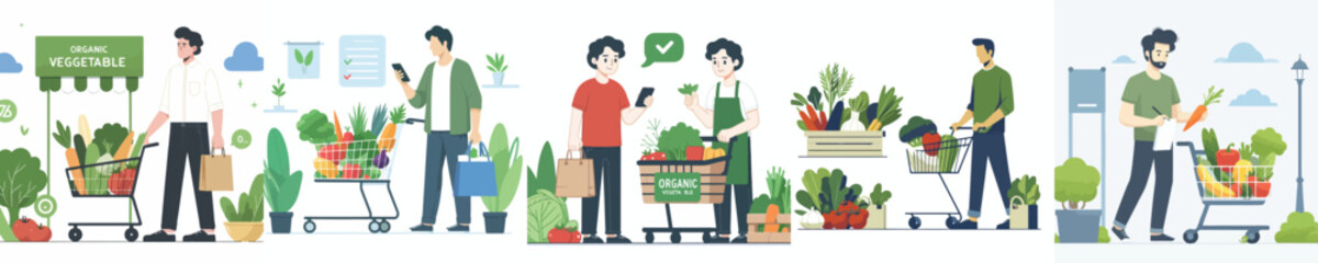 vector of man shopping for fresh vegetables